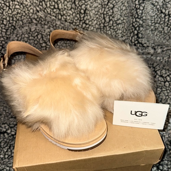 UGG Shoes - EUC - UGG Holly Fluffy Fur Soft Ochre Sligback Thong Sandal